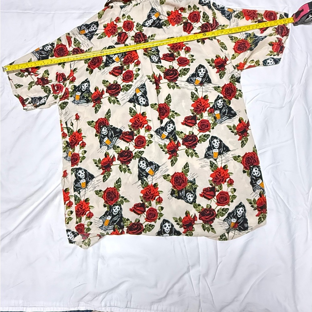 Cream and Red Casual Button Down Shirt with Floral Design